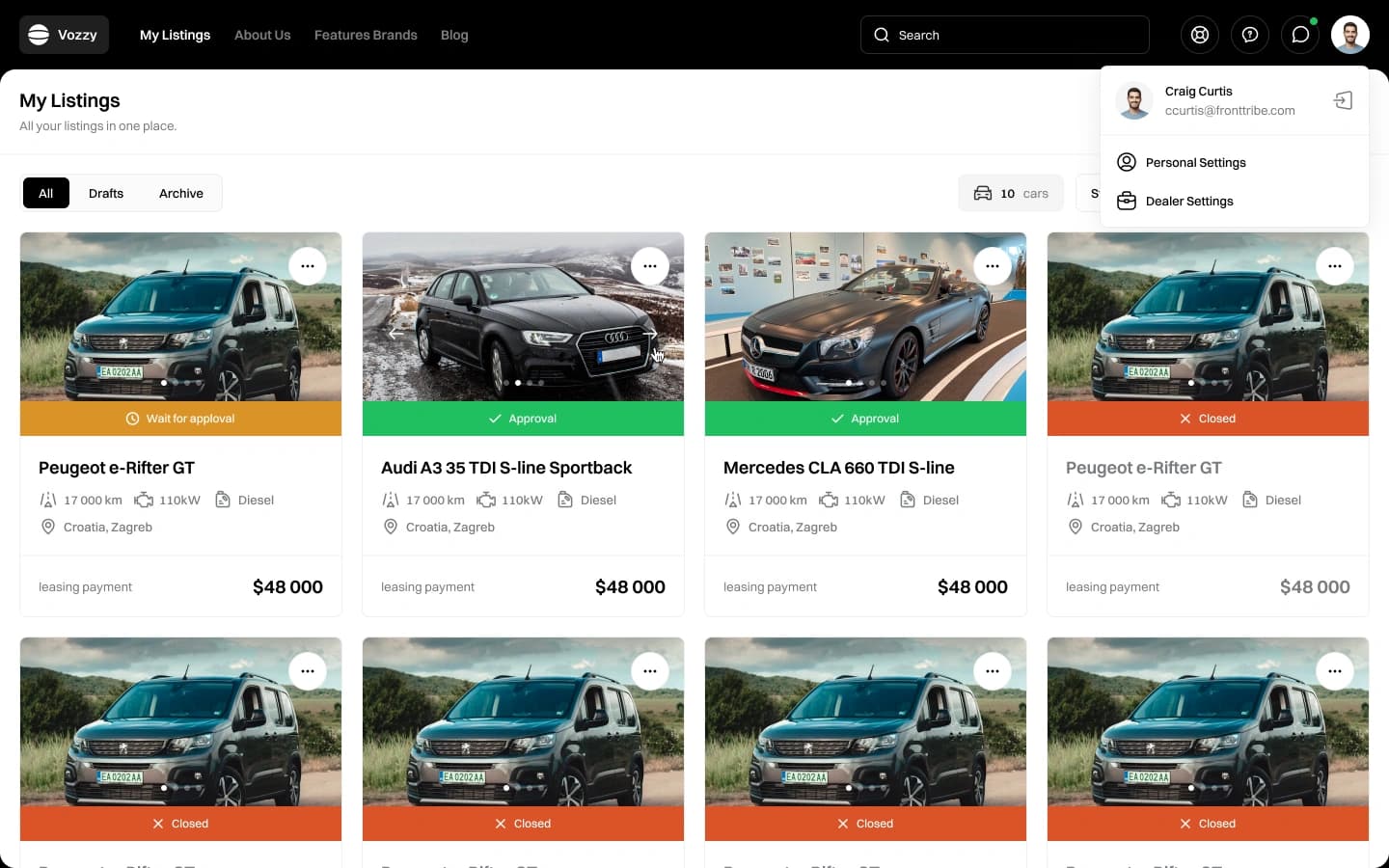 Vozzy marketplace browse view